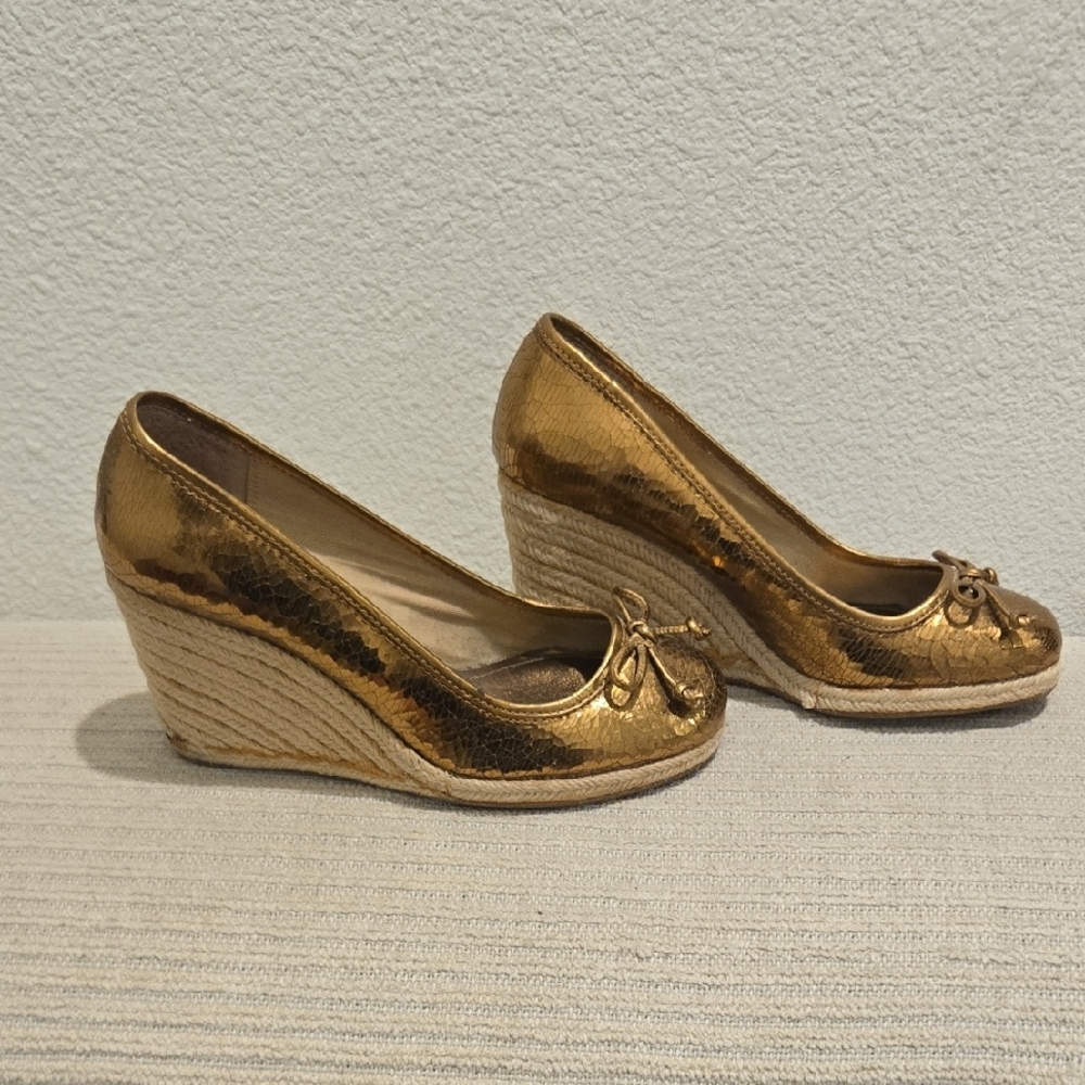 Coach Gold Espadrille Shoes with Bow - Picture 2 of 5
